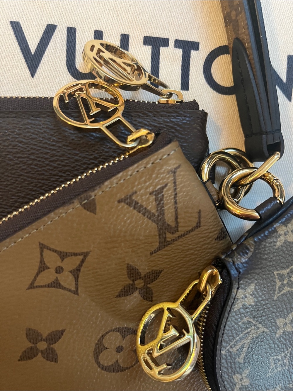4 piece set Louis Vuitton Trio Reverse Monogram Pouches & Strap Box Bag Receipt - Picture 9 of 13